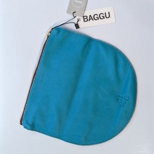 Rare Soft Leather Turquoise Folding Baggu Clutch Pouch NWT